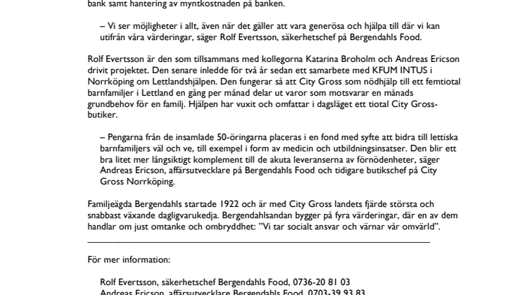 Bergendahls skänker 246 000 50-öringar till Lettland