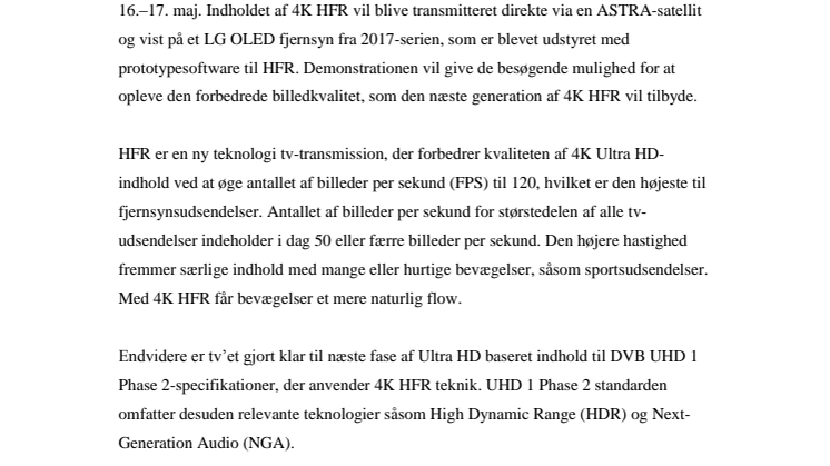 LG og SES demonstrerer High Frame Rate teknologien på SES Industry Days