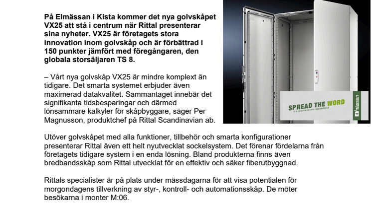 Rittal presenterar innovativt golvskåp på Elmässan i Kista