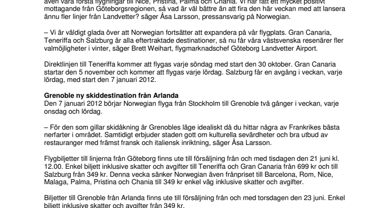 Norwegian utökar från Göteborg och Stockholm