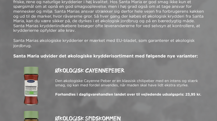 Santa Maria udvider det økologiske krydderisortiment med tre nye varianter 