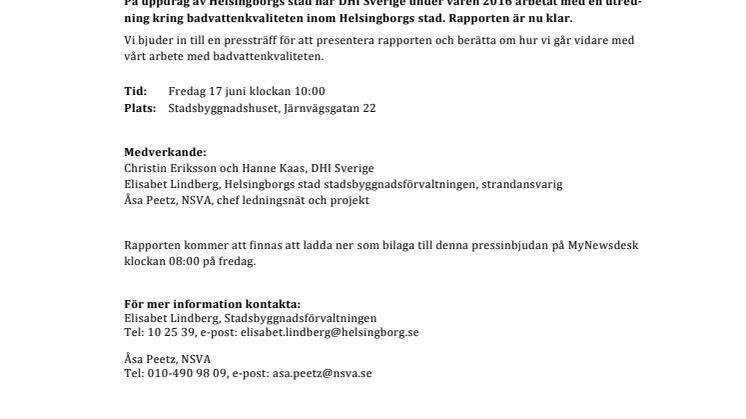 ​Pressinbjudan: Pressträff om rapporten Badvatten i Helsingborgs stad
