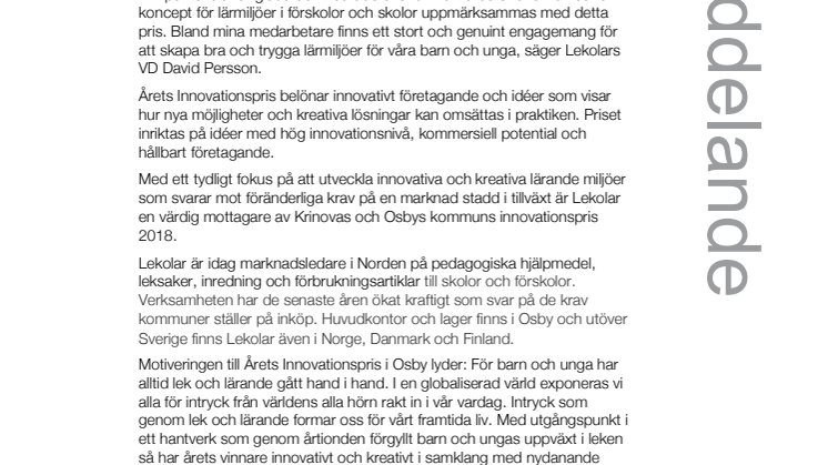 Lekolar vinnare av Årets innovationspris i Osby