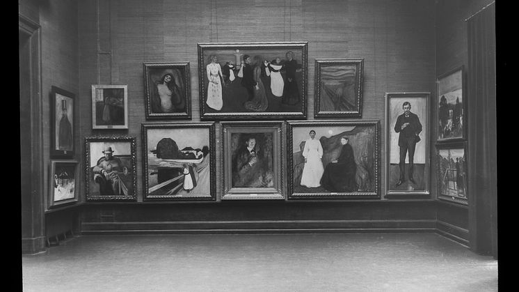 Munch-veggen i De Unges Sal, 1912. Foto: O. Væring