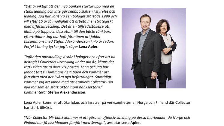 Ny VD i Collector – Lena Apler blir styrelseordförande