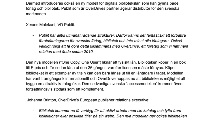 OverDrive och Publit samarbetar kring biblioteksdistribution
