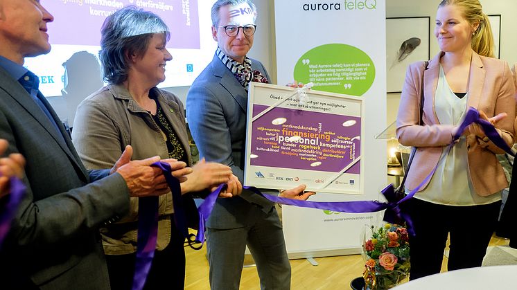 I förra veckan invigdes Uppsalas regionala exportcenter. Fr v Bengt-Åke Ljudén, vd  Almi Uppsala, Jenny Lundström (MP) Regionråd, Mikael Damberg (S) närings- och innovationsminister, Sara Ceder vd Region Uppsala, Connect Sverige Foto: Göran Ekeberg