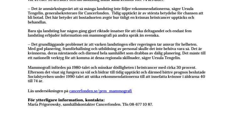 Bostadsort avgör tidig upptäckt av bröstcancer