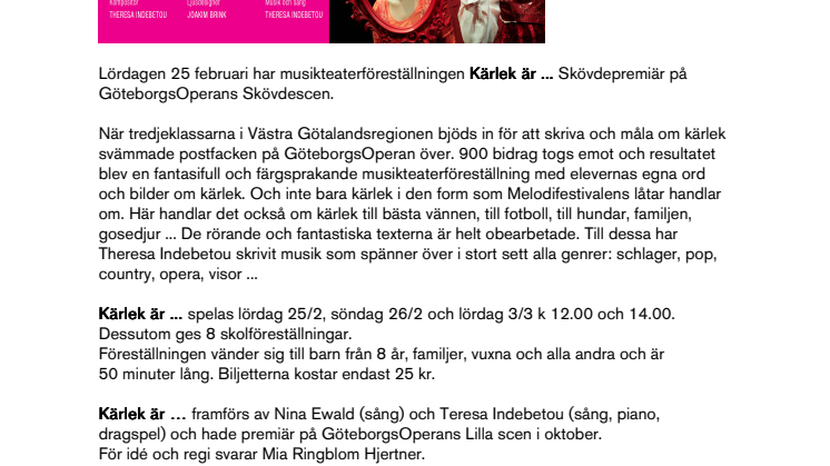 Inbjudan till pressinformation om musikteaterföreställningen Kärlek är ... 