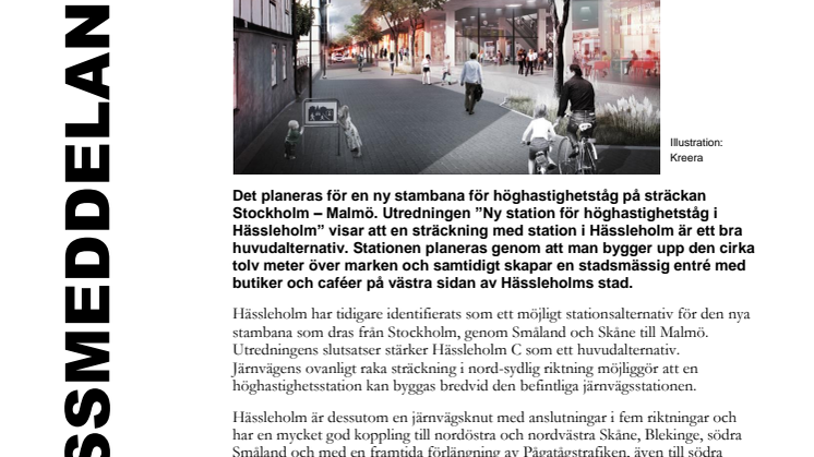 Ny utredning stärker Hässleholm som huvudalternativ för höghastighetståg