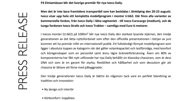 Sverige-premiär för Nya Iveco Daily – framtidens transportbil