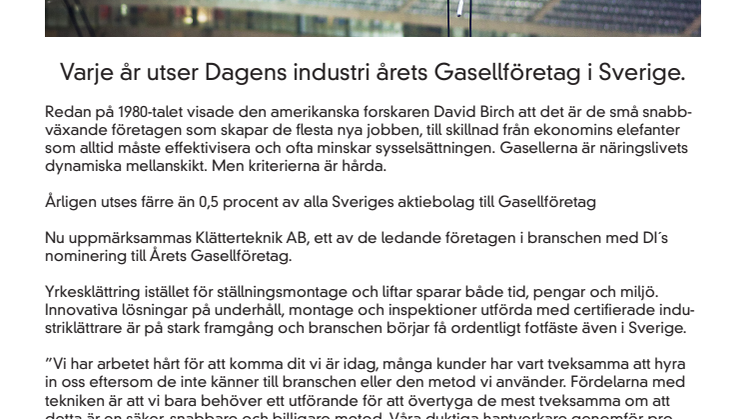 Klätterteknik AB nominerad till årets Gasellföretag