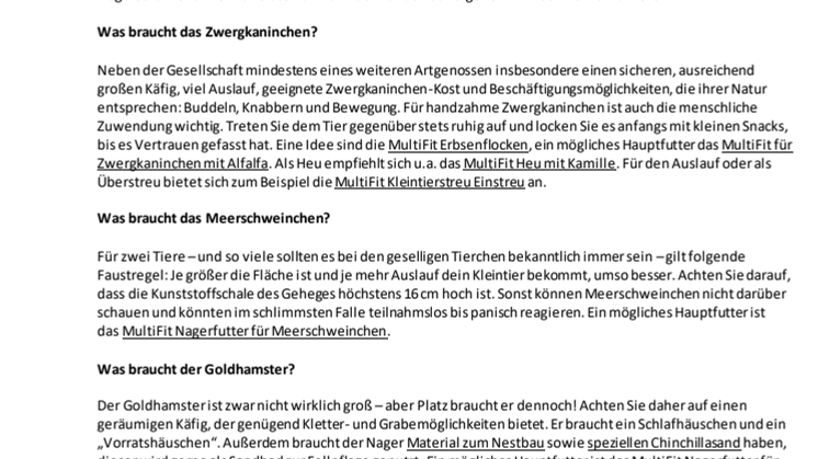 Fressnapf-Produktnews 01/2019: Mümmeln und sparen: Mit der MultiFit-Nagerkampagne in den Frühling