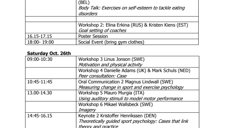 ENYSSP Workshop programme 2013