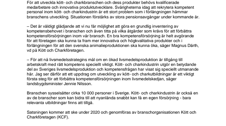 Kött- och charkbranschens kompetensbehov ska kartläggas