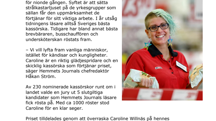 Hon är Sveriges bästa kassörska enligt Hemmets Journals läsare – får 50 000 kr