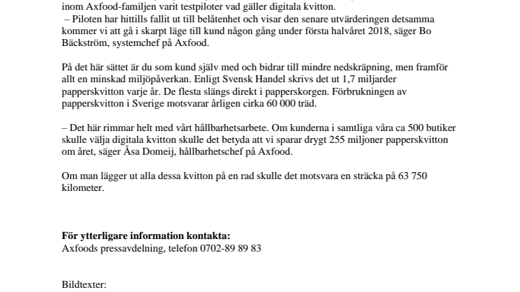 Axfood inför papperslösa kvitton