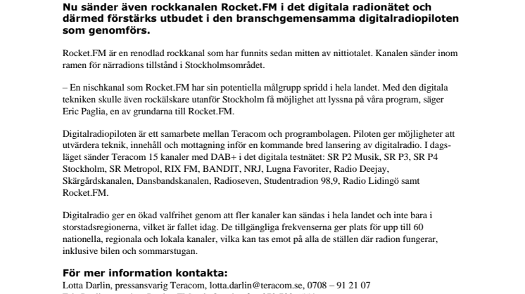 Rocket.FM ny kanal i det digitala radionätet 