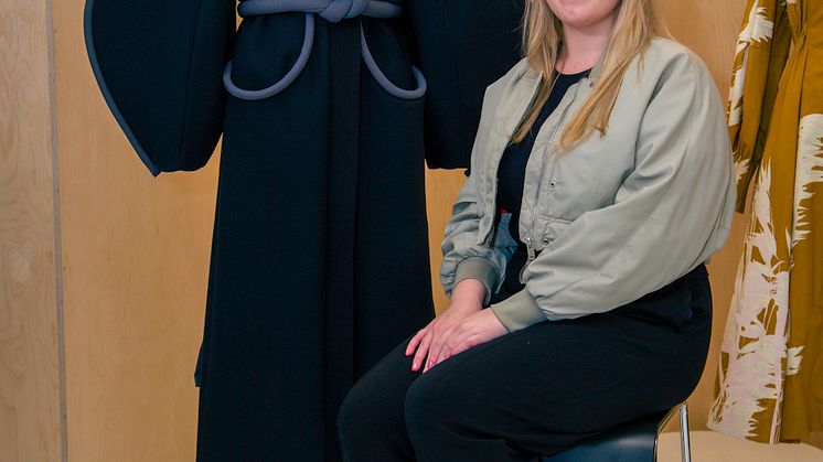 Fashion graduate Emily Gibson with her kimono-inspired outerwear