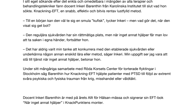 Docent från Karolinska står upp för Knackning-EFT