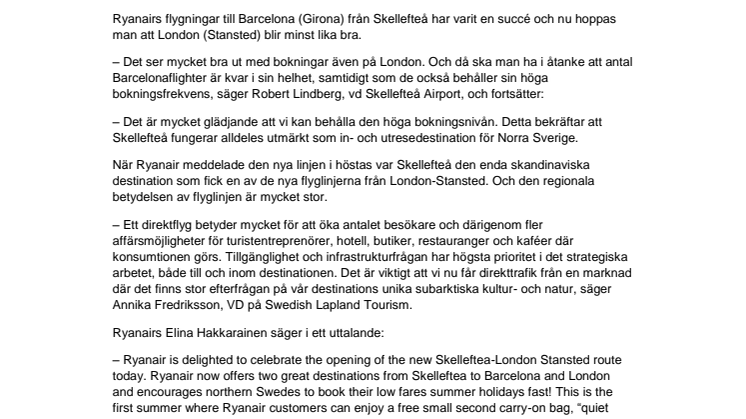 London, direkt från Skellefteå Airport