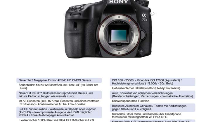 Datenblatt ILCA-77M2 von Sony