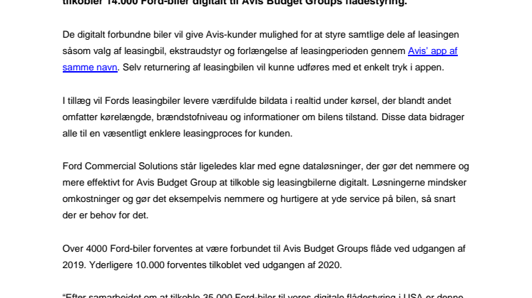 Ford og Avis Budget Group gør billeasing nemmere