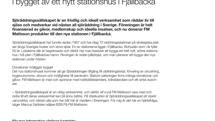 FM Mattsson sponsrar Sjöräddningssällskapet i bygget av ett nytt stationshus i Fjällbacka