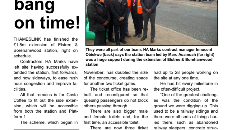 Work to extend Elstree & Borehamwood station completed on time