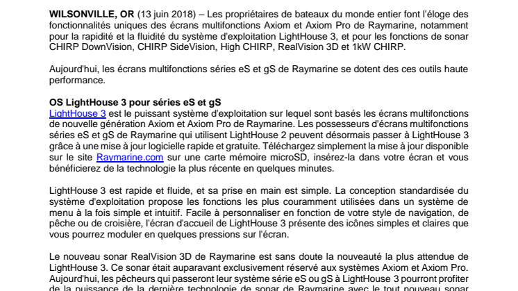 Raymarine: Passage à la dernière version de l'OS et du sonar Raymarine