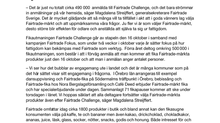 Nära 9500 örebroare fikar Fairtrade på torsdag