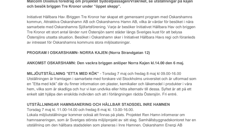 Program - Initiativet Hållbara Hav och Briggen Tre Kronor i Oskarshamn 7-8 maj