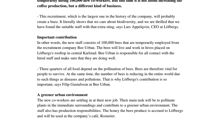 The latest buzz: 100,000 new jobs at Löfbergs
