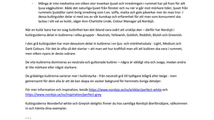Nordsjö presenterar två nya kulörguider - Wonderful white och Greyish delights