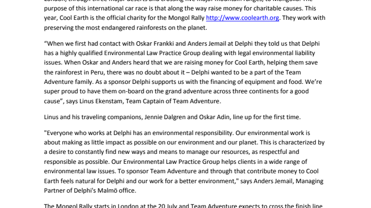 Delphi proud sponsor of Team Adventure in the charity event the Mongol Rally