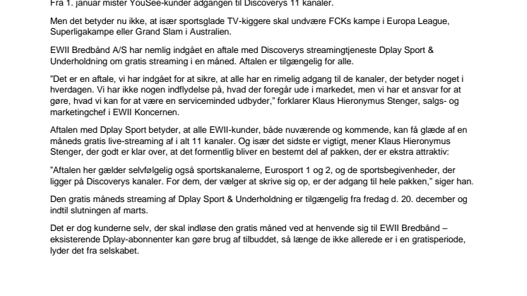 EWII indgår aftale med Discovery om Dplay Sport & Underholdning