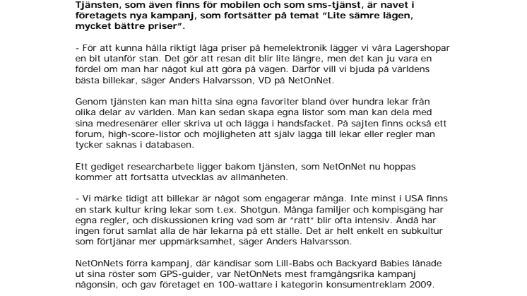 NetOnNet lanserar världens största sajt för billekar