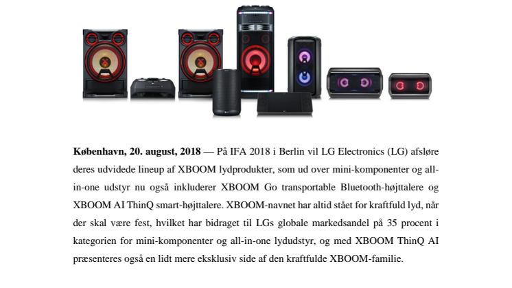 UDVIDET LG XBOOM AUDIO LINEUP KOMMER I RAMPELYSET PÅ IFA 2018