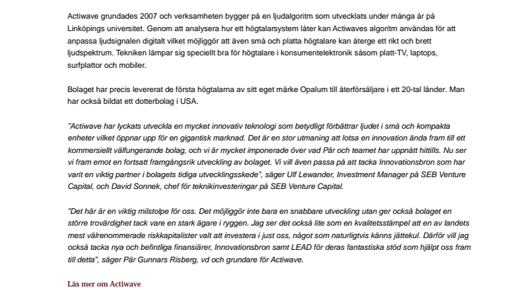 Investerare satsar 15 miljoner i Actiwave 