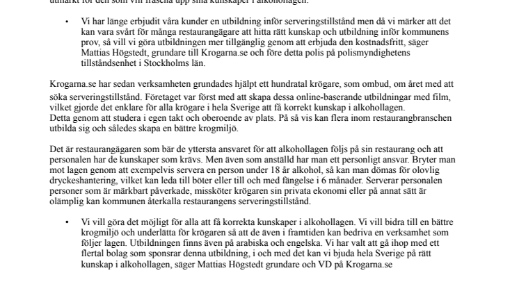 Nu lanseras gratis online-utbildning för dig som ska skaffa serveringstillstånd!