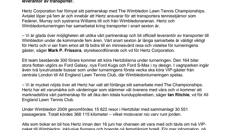 Hertz kör tennisstjärnorna till Wimbledon i ytterligare fem år
