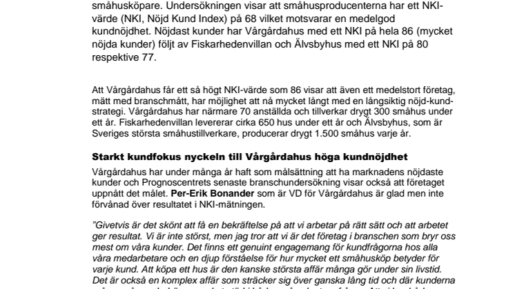 Vårgårdahus har Sveriges nöjdaste kunder
