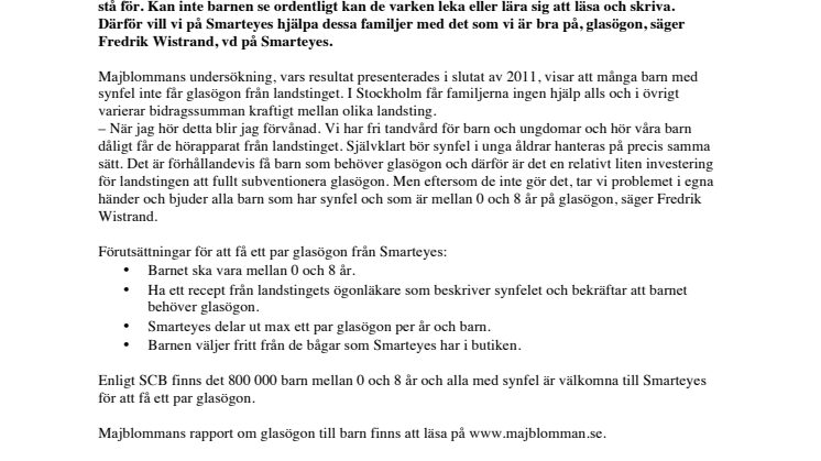 Smarteyes skänker glasögon till alla barn mellan 0 och 8 år med synfel  