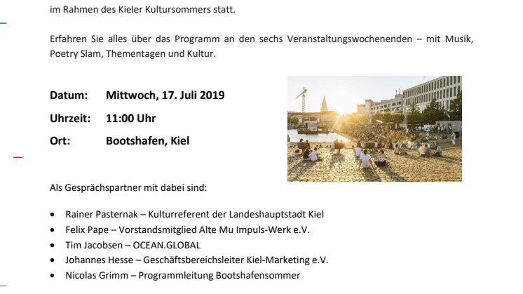 Presseeinladung 17. Juli 2019 Kieler Bootshafensommer 