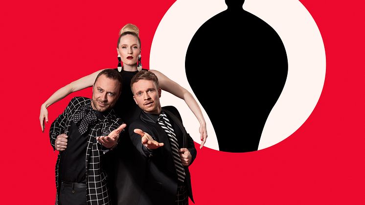 PLATT-FORM bestående af Mille Lehfeldt, Laus Høybye og Jakob Fauerby er værter ved Årets Reumert 2018. Foto: Ulrik Janzen