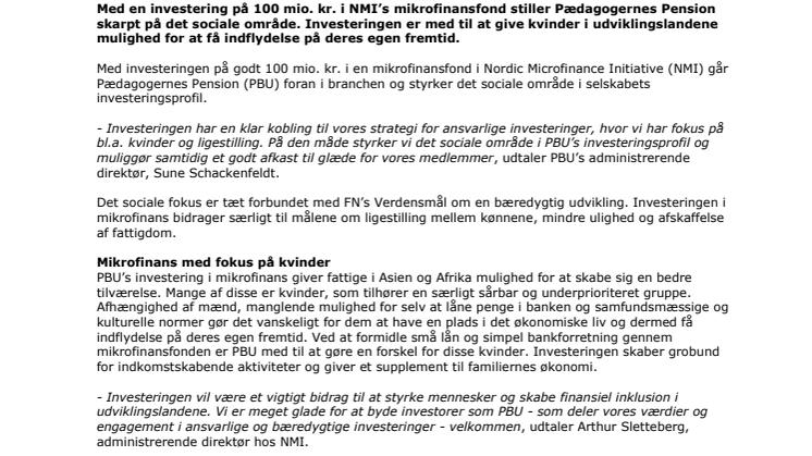 PBU investerer i mikrofinans med fokus på kvinder