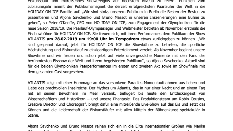 Paarlauf-Olympiasieger und Weltmeister Aljona Savchenko und Bruno Massot am 28.02.2019 mit HOLIDAY ON ICE in Berlin