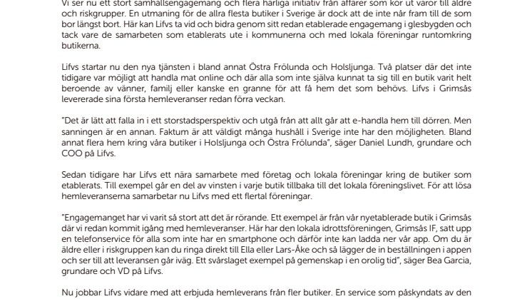 Lifvs startar upp hemleveranser med fokus på de som behöver dem allra mest. 