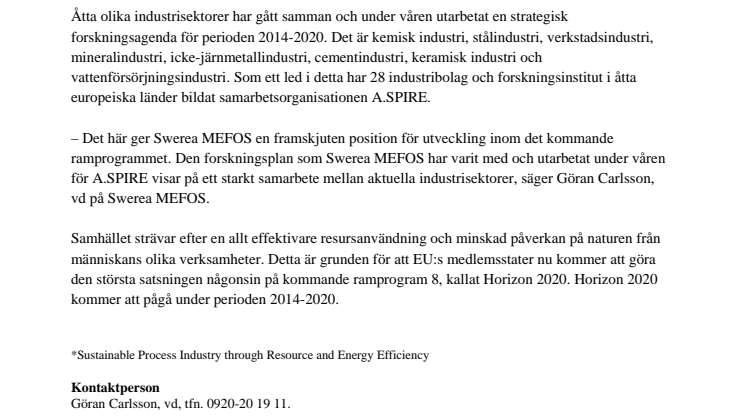 Europeisk processindustri samverkar