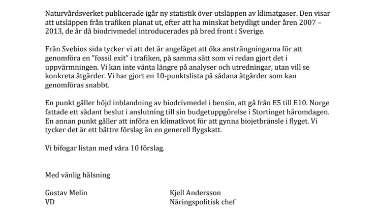 Tio steg för fossil exit - Öppet brev till ansvariga ministrar